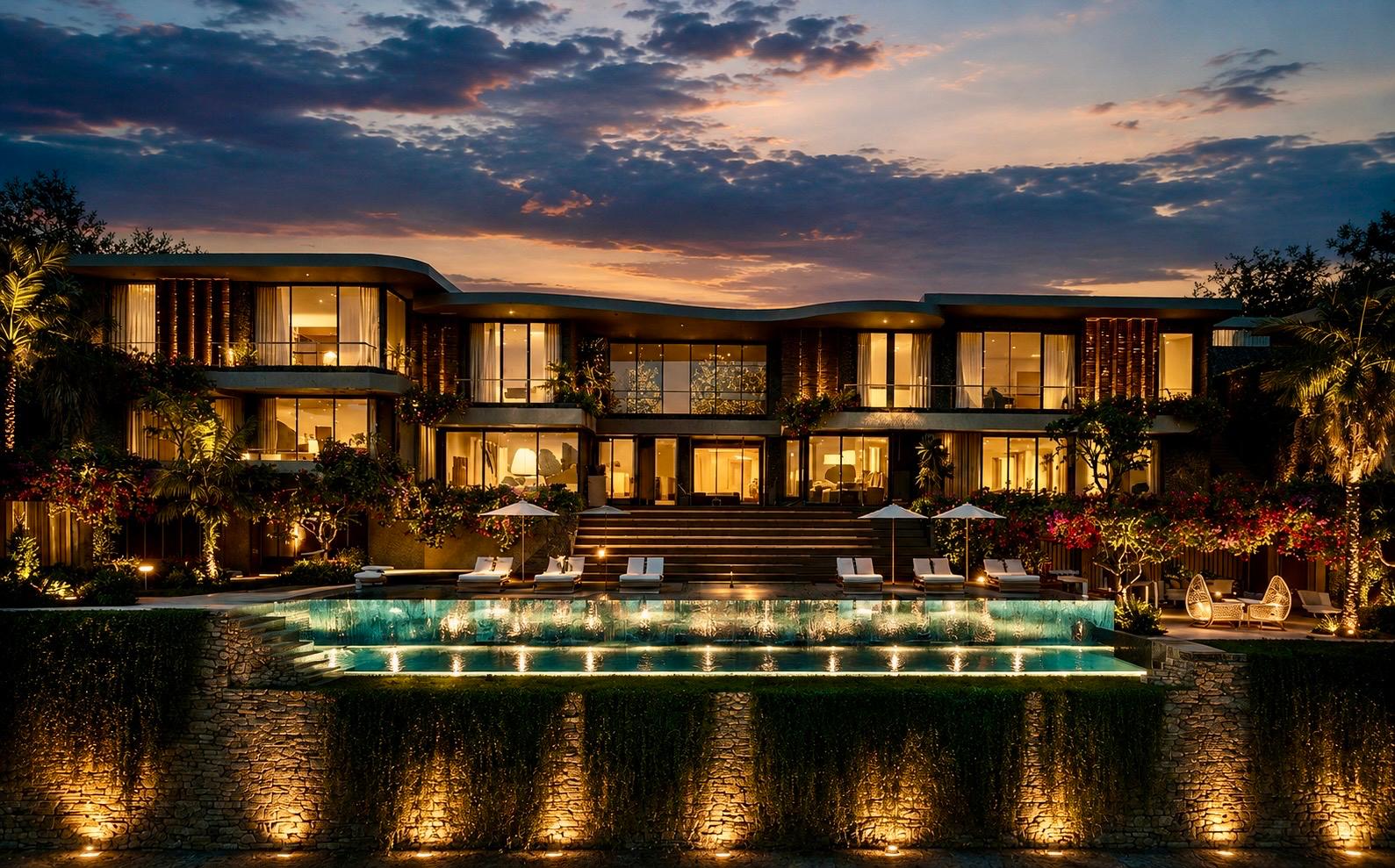 The Rivershore Estate — Domaine au crépuscule, Canggu, Bali